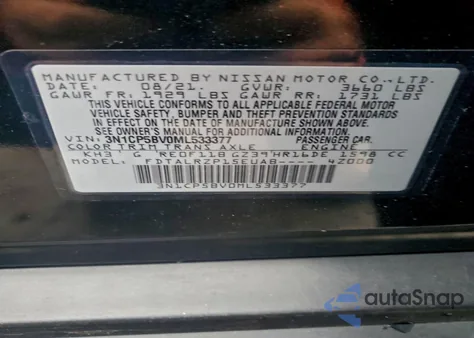 2021 Nissan Kicks S z USA, uszkodzony, nr VIN 3N1CP5BV0ML533377